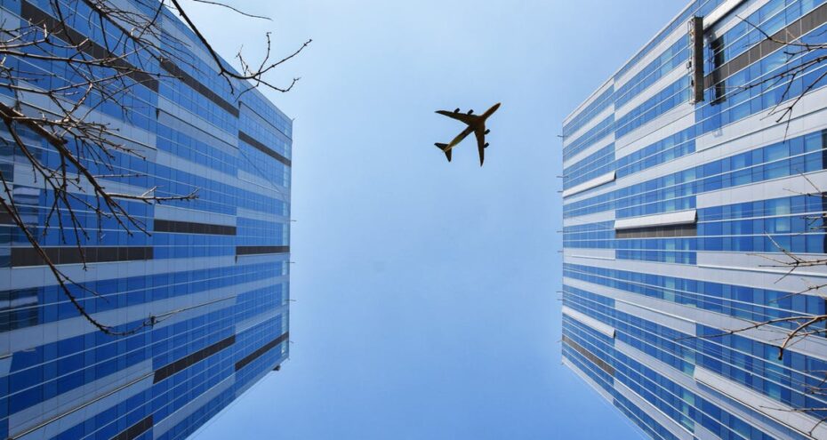 plane in two buildings