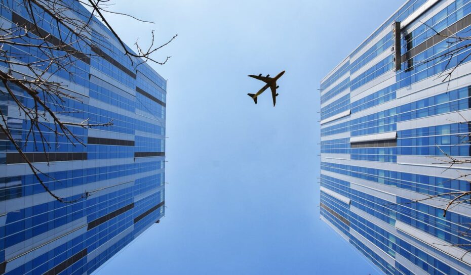 plane in two buildings